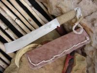 "Myversion" - 250mm pattern blasted Blade - Rope Handle and Aged-Leather Sheath. (My interpretation of Rambo's Knife)